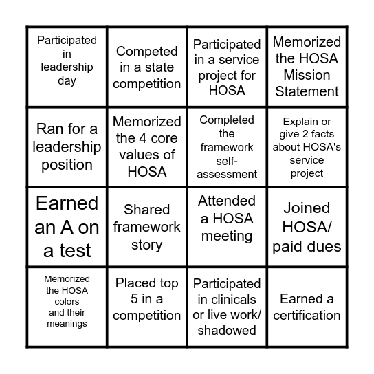 HOSA Bingo Card