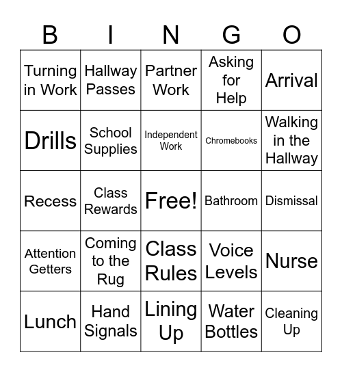 Back to School Expectations Bingo Card