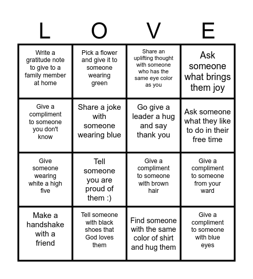 SHINE YOUR LIGHT <3 Bingo Card