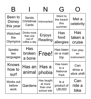 Conversation Bingo Card
