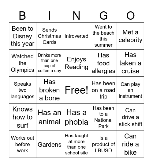 Conversation Bingo Card