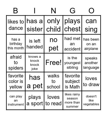 Getting to know Bingo Card