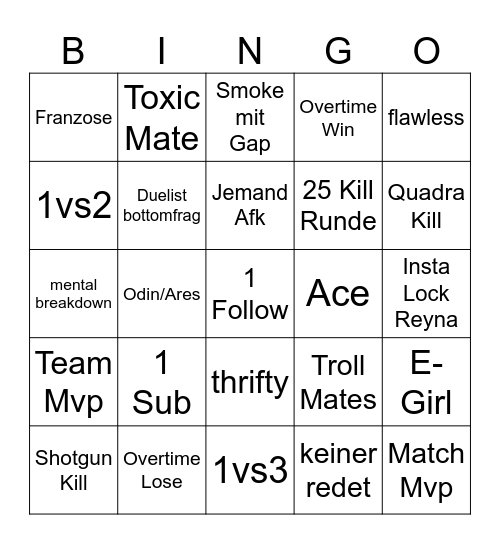 Ganzlings Valorant Bingo Card