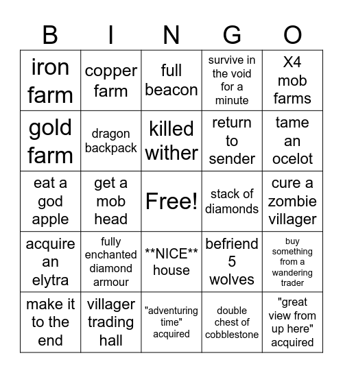 Skyblock Bingo Card