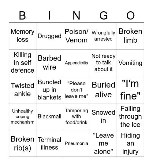 Niko Whump Bingo Card