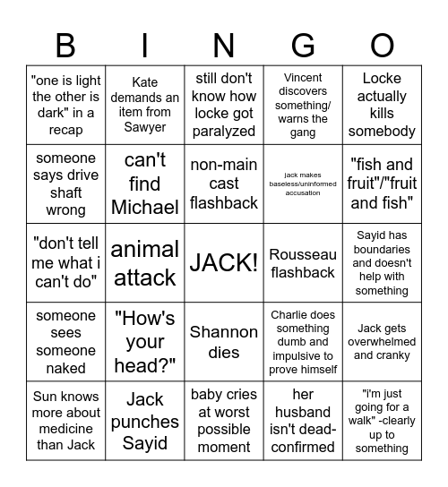 Season 2 bingo Card