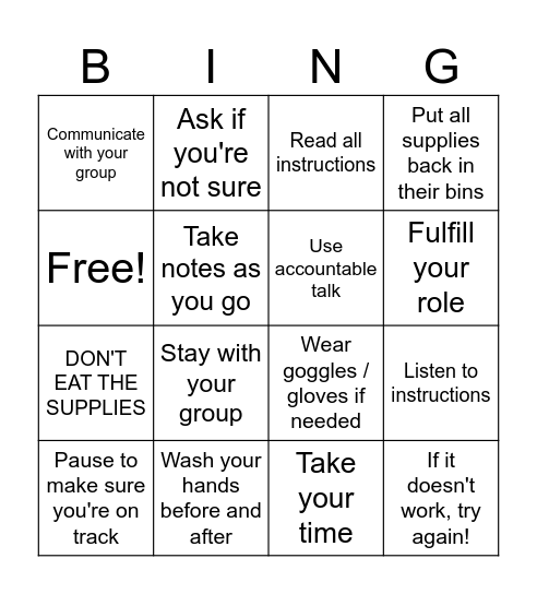 Lab Best Practices Bingo Card