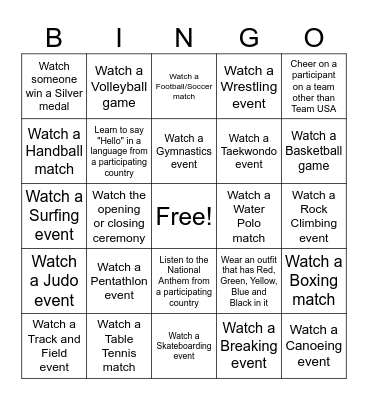 2024 S&QA Olympics Bingo Card