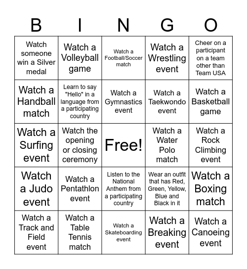 2024 S&QA Olympics Bingo Card