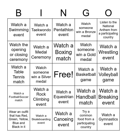 2024 S&QA Olympics Bingo Card