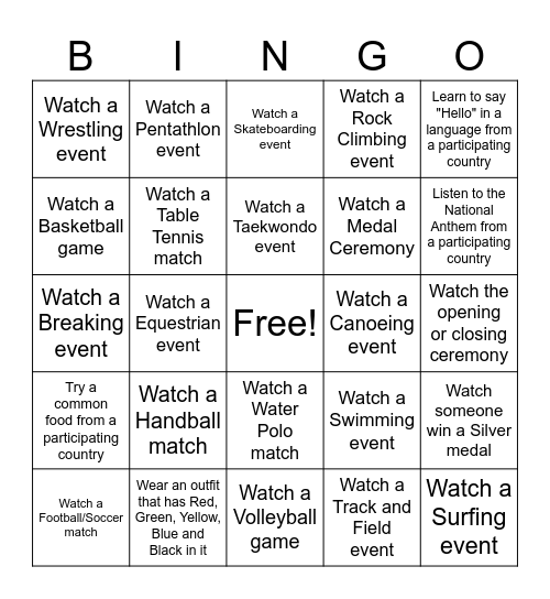 2024 S&QA Olympics Bingo Card