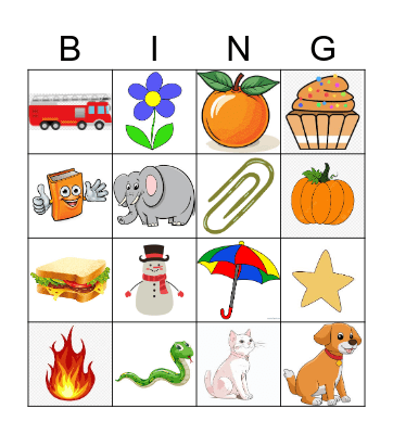 kids bingo Card