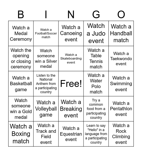 2024 S&QA Olympics Bingo Card