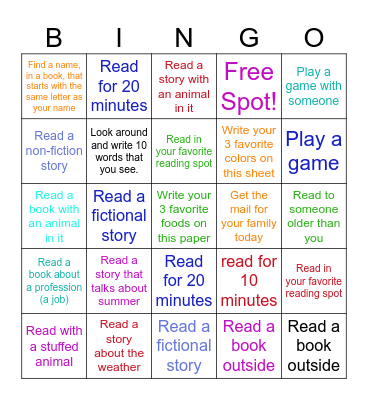 Reading Bingo! Bingo Card