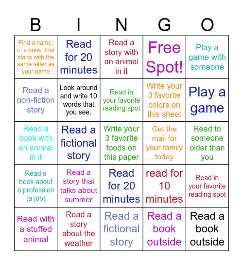 Reading Bingo! Bingo Card