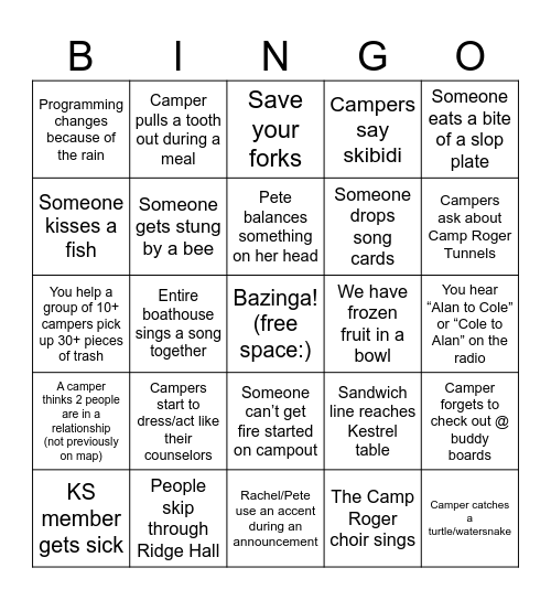 Weekly Roger Bingo Card