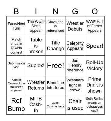Summerslam 2024 Bingo Card