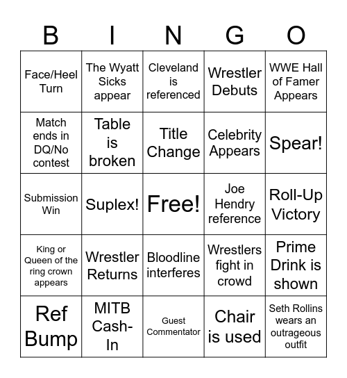 Summerslam 2024 Bingo Card