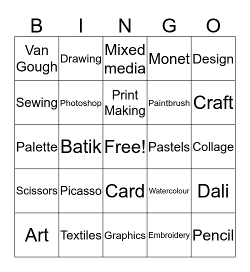 Art Bingo Card