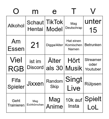 OmeTV German Bingo Card