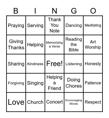 HLA Worship Bingo Card