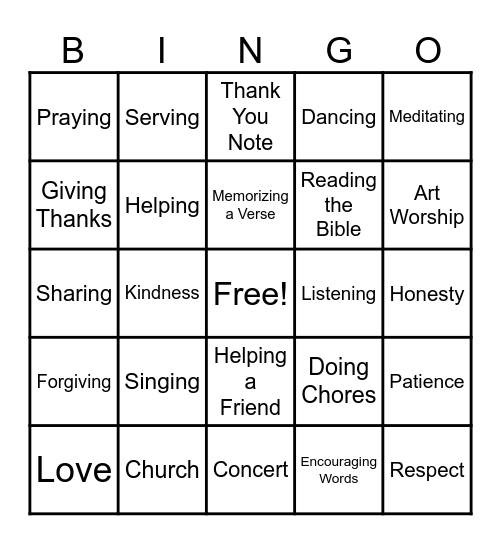 HLA Worship Bingo Card