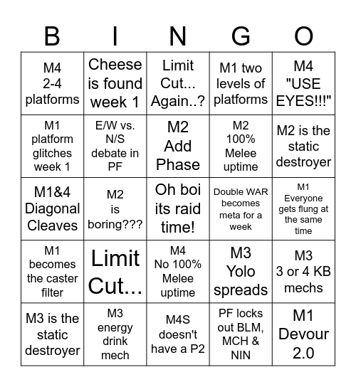 M1S-M4S BINGO Sheet Bingo Card