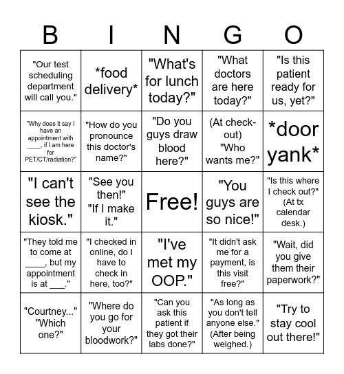 Arbor Front Desk BINGO Card