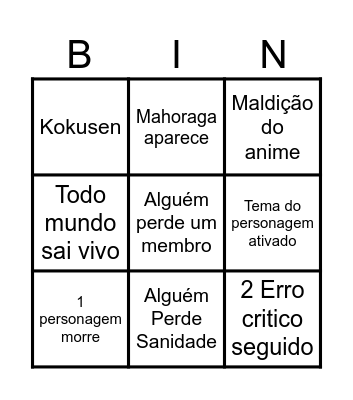 Primeiro Boss de Jujutsu no Jukkai Bingo Card