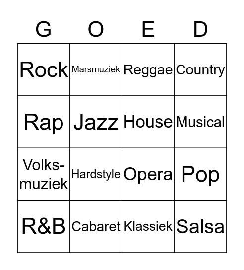 Muziekbingo  Bingo Card