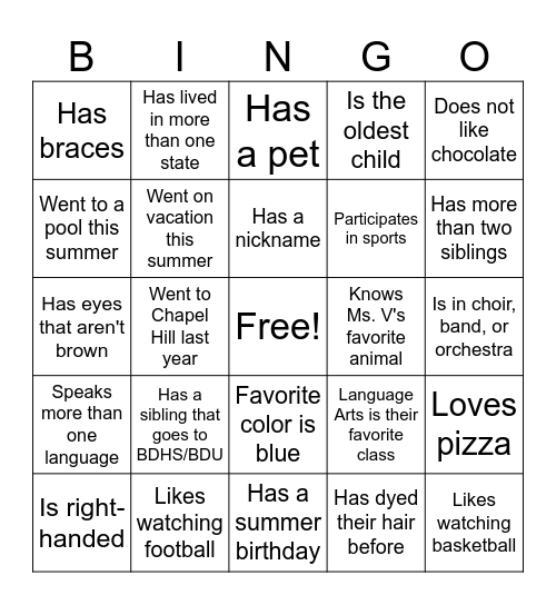 Classmate Bingo 24-25 Bingo Card