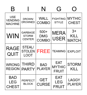 GPO BATTLE ROYALE Bingo Card