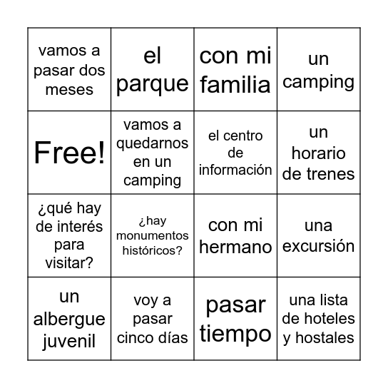 De viaje - travelling Bingo Card