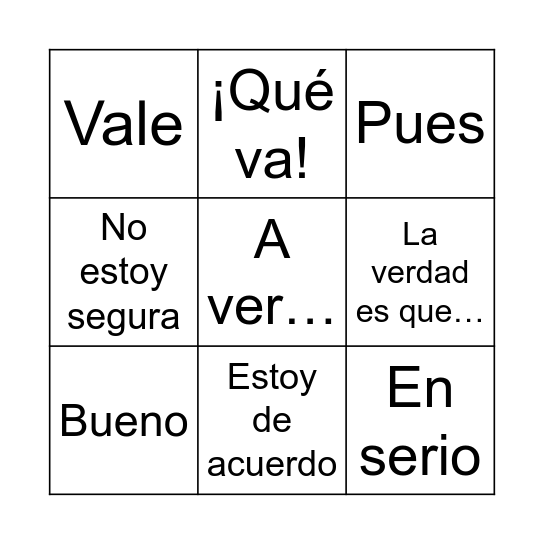 Palabras y frases comunes Bingo Card