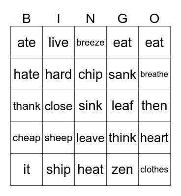 English Pronunciation! Bingo Card