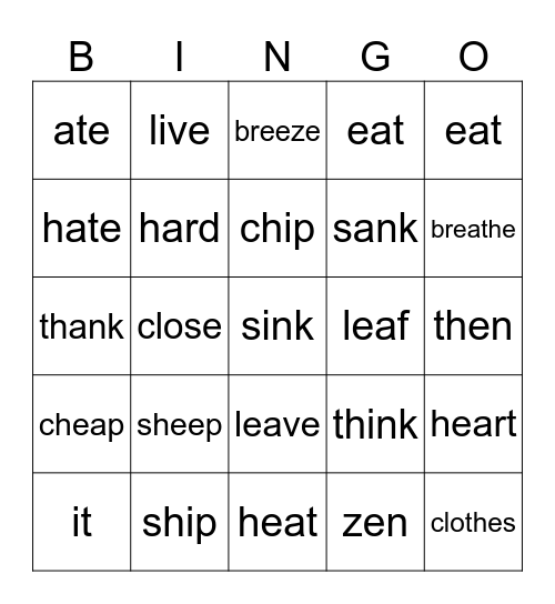 English Pronunciation! Bingo Card