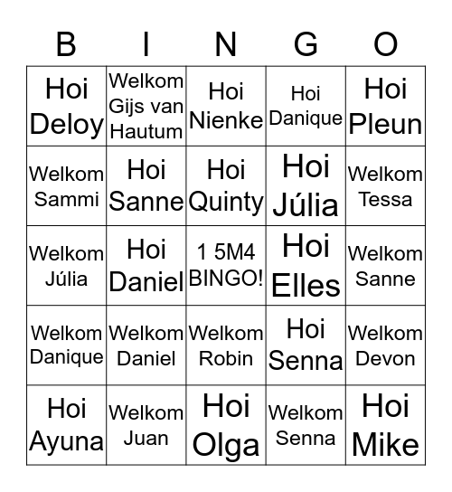 VOORNAMEN BINGO Card