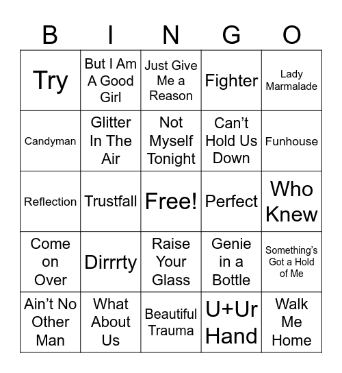 P!nk VS Christina Bingo Card