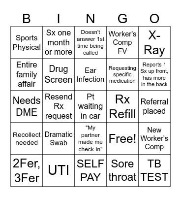 Ryland Urgent Care Medical Assistant BINGO Card