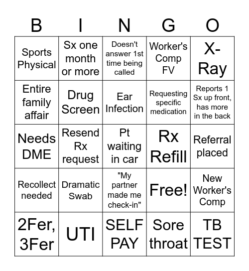 Ryland Urgent Care Medical Assistant BINGO Card