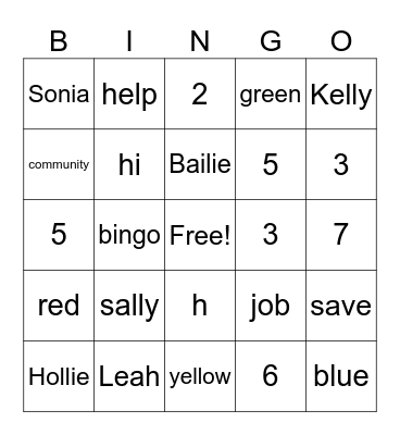 Community Service Group Bingo Card
