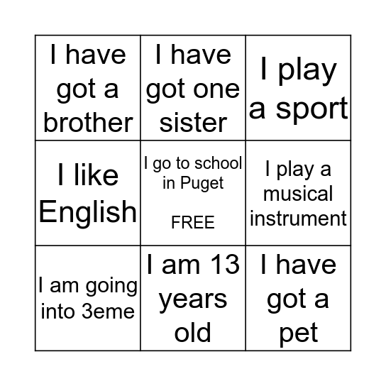 Getting to know each other  Bingo Card