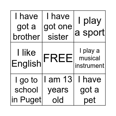 Getting to know each other  Bingo Card