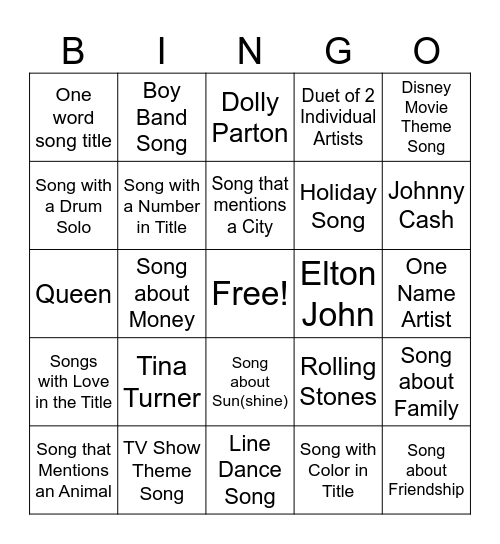 Empower Music Bingo Card