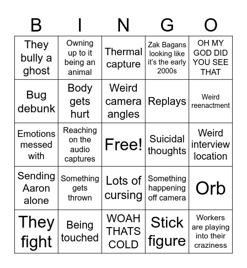 Ghost Adventures Bingo Card