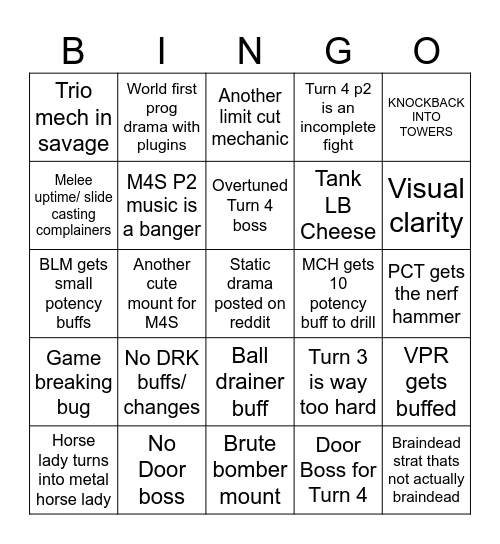 The Arcadion 7.05 patch Bingo Card