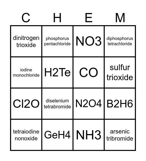 OLOPSC CHEM Bingo Card