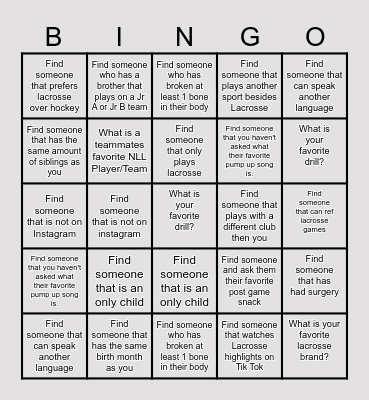 Get to know your teammate bingo Card