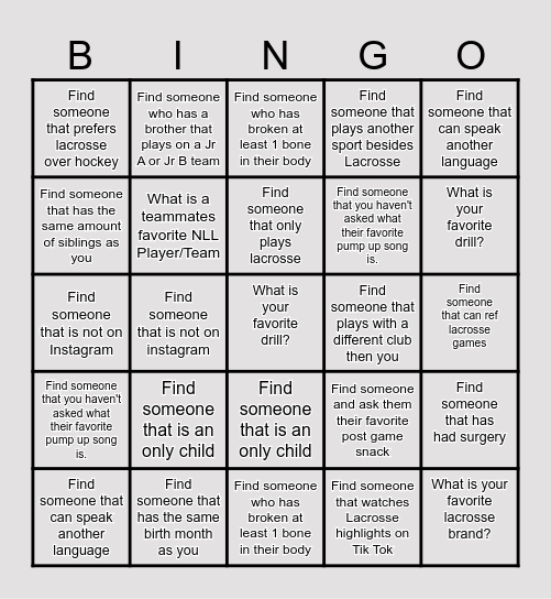 Get to know your teammate bingo Card