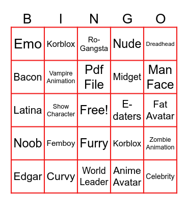 Roblox Bingo Card